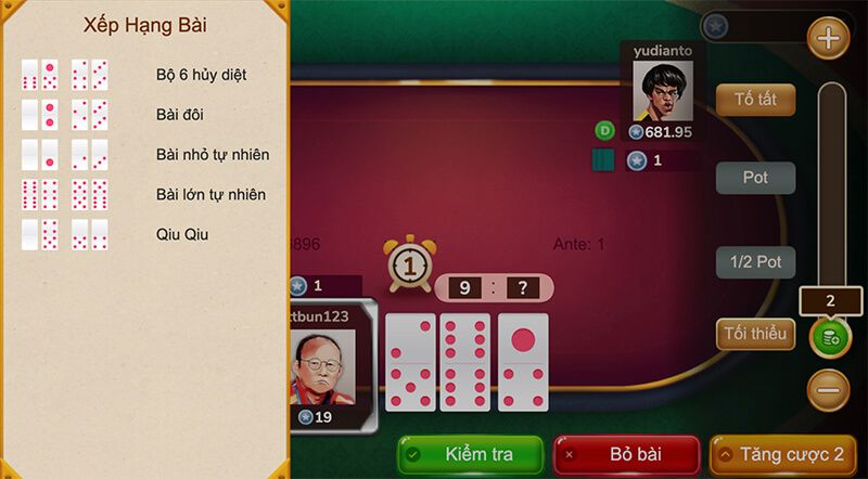 Các kết hợp trong game bài Domino QQ từ cao đến thấp