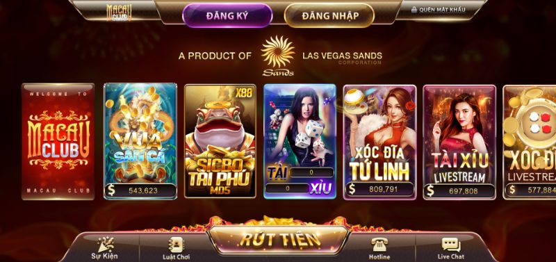 Giao diện sân chơi game bài Ma Cao thân thiện