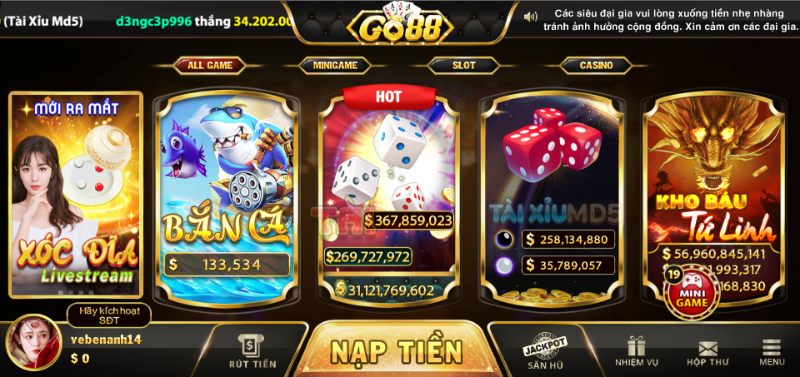 Những siêu phẩm cá cược tại Go88 hấp dẫn bet thủ