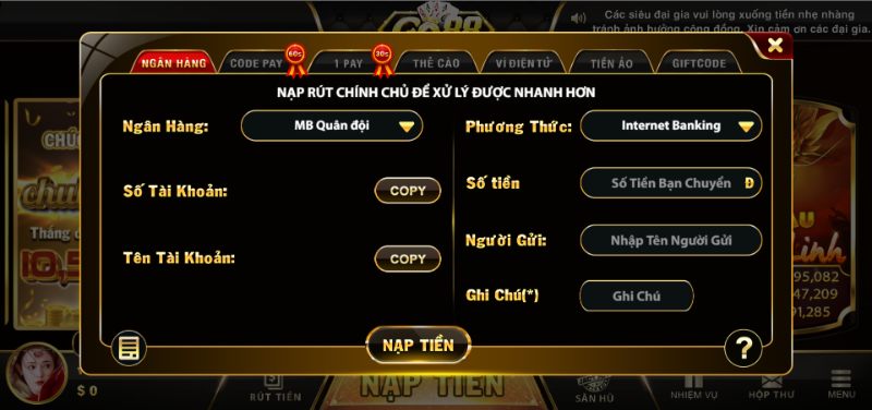 Hệ thống nạp tiền Go88