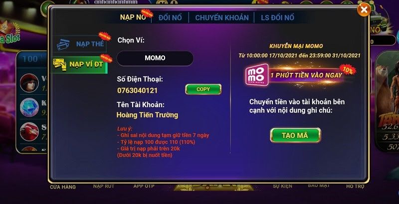 Nạp tiền Nohu888