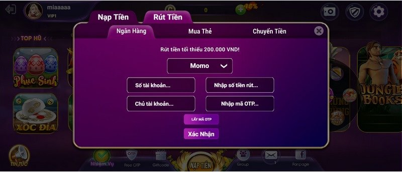 Nạp - rút tiền tốc độ