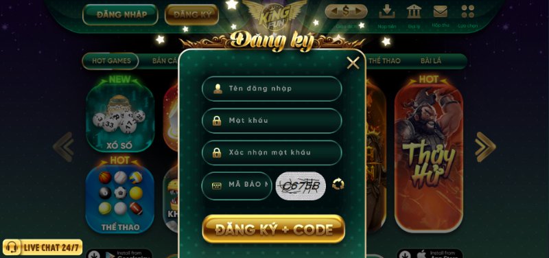 Đăng ký tài khoản KingFun mới