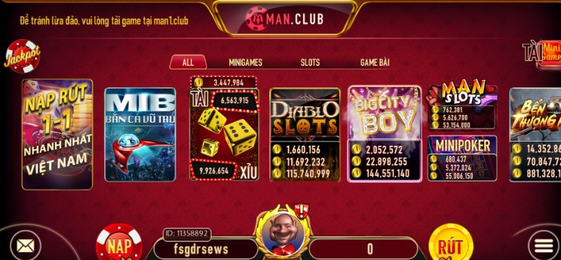 Danh sách các sảnh chơi tại cổng game Man Club xanh chín