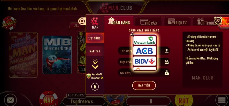 Hướng dẫn nạp tiền Man Club ai cũng cần biết