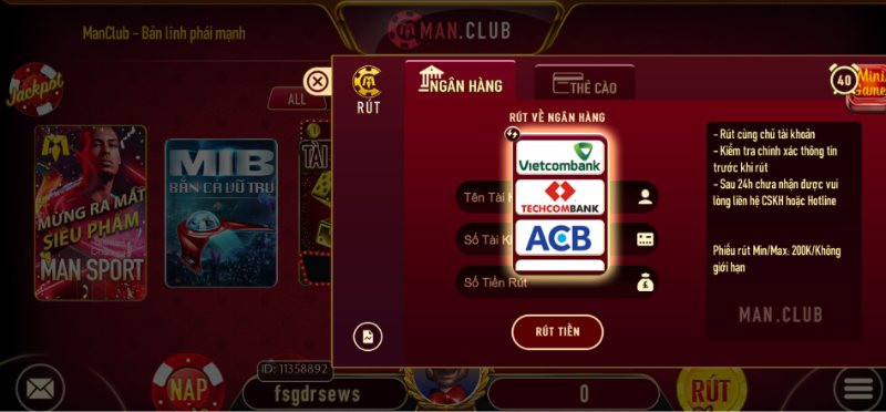 Hướng dẫn rút tiền Man Club siêu nhanh cho người mới