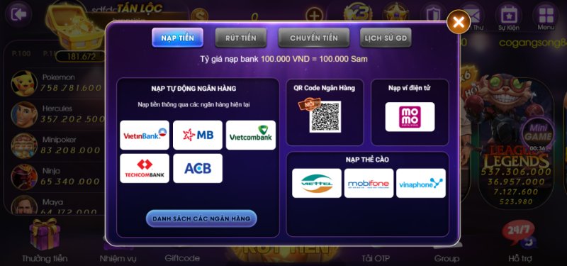 Quy trình nạp tiền vào ví game tại sàn đấu đổi thưởng Sam86