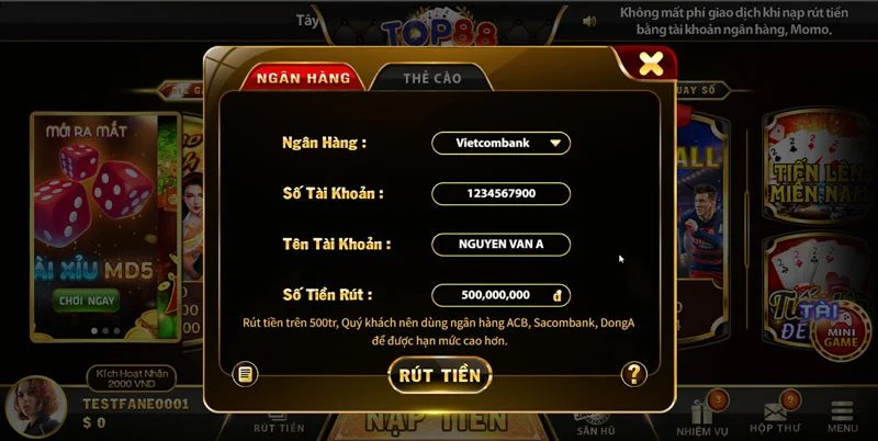 Hướng dẫn rút tiền Top88 siêu tốc 