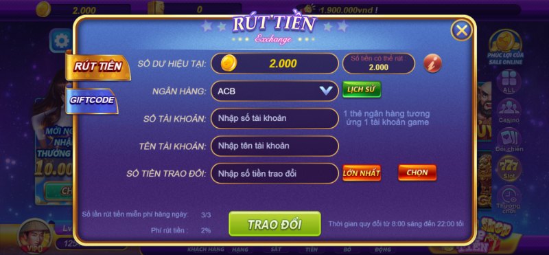 Hướng dẫn rút tiền V99