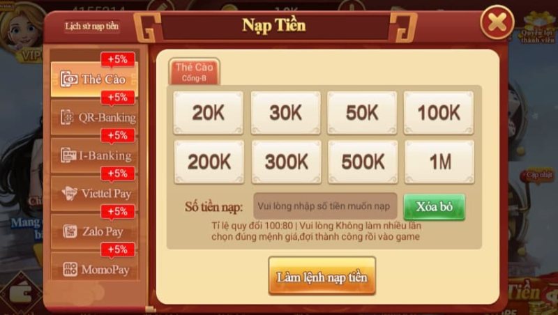 Quy trình nạp tiền vào tài khoản game CF 68