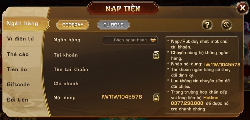 Nạp tiền sân chơi TRUM79